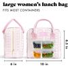 image:imageFit amp Fresh Bloomington Lunch Bag for Women  Insulated Large Lunch Box for Work with Containers LeakResistant StainResistant Zipper Closure Thick Stripe SagePink Wallpaper Bows