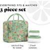 image:imageFit amp Fresh Bloomington Lunch Bag for Women  Insulated Large Lunch Box for Work with Containers LeakResistant StainResistant Zipper Closure Thick Stripe SageSage Bows  Flowers