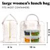image:imageFit amp Fresh Bloomington Lunch Bag for Women  Insulated Large Lunch Box for Work with Containers LeakResistant StainResistant Zipper Closure Thick Stripe SageFeline Fine Ivory