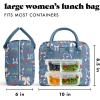 image:imageFit amp Fresh Bloomington Lunch Bag for Women  Insulated Large Lunch Box for Work with Containers LeakResistant StainResistant Zipper Closure Thick Stripe SageDenim Bows