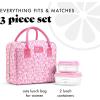image:imageFit amp Fresh Bloomington Lunch Bag for Women  Insulated Large Lunch Box for Work with Containers LeakResistant StainResistant Zipper Closure Thick Stripe SagePink Doodle Hearts