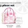 image:imageFit amp Fresh Bloomington Lunch Bag for Women  Insulated Large Lunch Box for Work with Containers LeakResistant StainResistant Zipper Closure Thick Stripe SagePink Toile