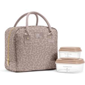 image:imageFit amp Fresh Bloomington Lunch Bag for Women  Insulated Large Lunch Box for Work with Containers LeakResistant StainResistant Zipper Closure Black Feline FineMocha Feline Fine