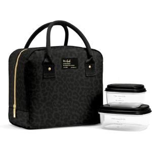 image:imageFit amp Fresh Bloomington Lunch Bag for Women  Insulated Large Lunch Box for Work with Containers LeakResistant StainResistant Zipper Closure Black Feline FineBlack Feline Fine