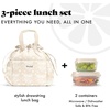 image:imageFit amp Fresh Cromwell Drawstring Lunch Bag for Women Complete Lunch Set with 2 Containers StainResistant LeakResistant Teacher Lunchbox Pink Dainty FlowersTan