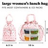 image:imageFit amp Fresh Cromwell Drawstring Lunch Bag for Women Complete Lunch Set with 2 Containers StainResistant LeakResistant Teacher Lunchbox Pink Dainty FlowersPink Dainty Flowers