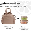 image:imageFit amp Fresh Cromwell Drawstring Lunch Bag for Women Complete Lunch Set with 2 Containers StainResistant LeakResistant Teacher Lunchbox Pink Dainty FlowersTaupe