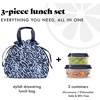image:imageFit amp Fresh Cromwell Drawstring Lunch Bag for Women Complete Lunch Set with 2 Containers StainResistant LeakResistant Teacher Lunchbox Pink Dainty FlowersNavy Brush Strokes