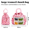 image:imageFit amp Fresh Cromwell Drawstring Lunch Bag for Women Complete Lunch Set with 2 Containers StainResistant LeakResistant Teacher Lunchbox Pink Dainty FlowersPink Strawberries