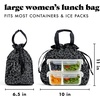 image:imageFit amp Fresh Cromwell Drawstring Lunch Bag for Women Complete Lunch Set with 2 Containers StainResistant LeakResistant Teacher Lunchbox Pink Dainty FlowersBlack Cheetah