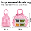 image:imageFit amp Fresh Cromwell Drawstring Lunch Bag for Women Complete Lunch Set with 2 Containers StainResistant LeakResistant Teacher Lunchbox Pink Dainty FlowersFuchsia Smiles