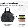 image:imageFit amp Fresh Cromwell Drawstring Lunch Bag for Women Complete Lunch Set with 2 Containers StainResistant LeakResistant Teacher Lunchbox Pink Dainty FlowersBlack Cheetah
