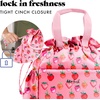 image:imageFit amp Fresh Cromwell Drawstring Lunch Bag for Women Complete Lunch Set with 2 Containers StainResistant LeakResistant Teacher Lunchbox Pink Dainty FlowersPink Strawberries