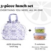 image:imageFit amp Fresh Cromwell Drawstring Lunch Bag for Women Complete Lunch Set with 2 Containers StainResistant LeakResistant Teacher Lunchbox Pink Dainty FlowersPurple Floral Toile