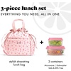 image:imageFit amp Fresh Cromwell Drawstring Lunch Bag for Women Complete Lunch Set with 2 Containers StainResistant LeakResistant Teacher Lunchbox Pink Dainty FlowersPink Dainty Flowers