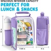 image:imageFit amp Fresh Customizable Charm Lunch Bag for Boys amp Girls Soccer Kids Lunch Box with 6 Sports Charms Premium Insulated Reusable Lunch Tote for SchoolHolographic Purple