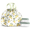 image:imageFit amp Fresh Cromwell Drawstring Lunch Bag for Women Complete Lunch Set with 2 Containers StainResistant LeakResistant Teacher Lunchbox Pink Dainty FlowersYellow Lemons