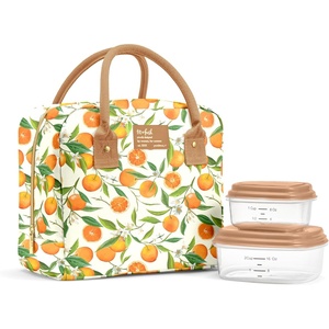 image:imageFit amp Fresh Bloomington Lunch Bag for Women  Insulated Large Lunch Box for Work with Containers LeakResistant StainResistant Zipper Closure Blue Cupid BowsOrange Blossoms