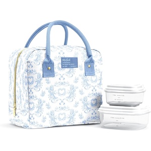image:imageFit amp Fresh Bloomington Lunch Bag for Women  Insulated Large Lunch Box for Work with Containers LeakResistant StainResistant Zipper Closure Blue Cupid BowsBlue Cupid