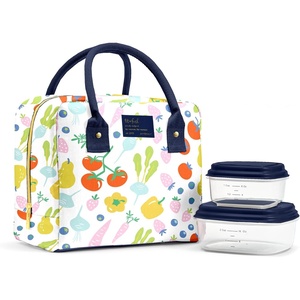 image:imageFit amp Fresh Bloomington Lunch Bag for Women  Insulated Large Lunch Box for Work with Containers LeakResistant StainResistant Zipper Closure Blue Cupid BowsFruit Print