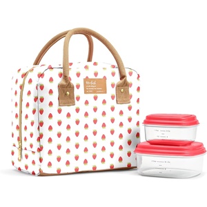 image:imageFit amp Fresh Bloomington Lunch Bag for Women  Insulated Large Lunch Box for Work with Containers LeakResistant StainResistant Zipper Closure Blue Cupid BowsStrawberry