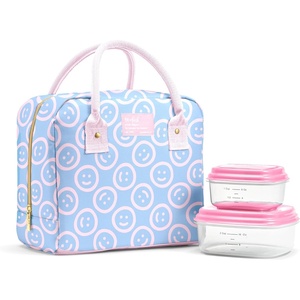 image:imageFit amp Fresh Bloomington Lunch Bag for Women  Insulated Large Lunch Box for Work with Containers LeakResistant StainResistant Zipper Closure Blue Cupid BowsBubble Gum