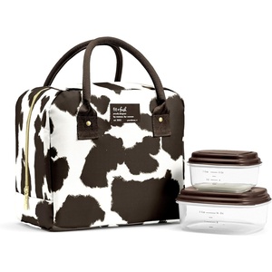 image:imageFit amp Fresh Bloomington Lunch Bag for Women  Insulated Large Lunch Box for Work with Containers LeakResistant StainResistant Zipper Closure Cowhide Brown on BrownBrown Cowhide
