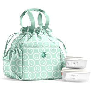 image:imageFit amp Fresh Cromwell Drawstring Lunch Bag for Women Complete Lunch Set with 2 Containers StainResistant LeakResistant Teacher Lunchbox Pink Dainty FlowersMint Smiles