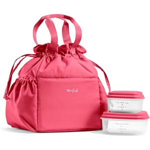 image:imageFit amp Fresh Cromwell Drawstring Lunch Bag for Women Complete Lunch Set with 2 Containers StainResistant LeakResistant Teacher Lunchbox Pink Dainty FlowersWatermelon Pink