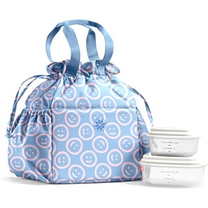 image:imageFit amp Fresh Cromwell Drawstring Lunch Bag for Women Complete Lunch Set with 2 Containers StainResistant LeakResistant Teacher Lunchbox Pink Dainty FlowersBubble Gum