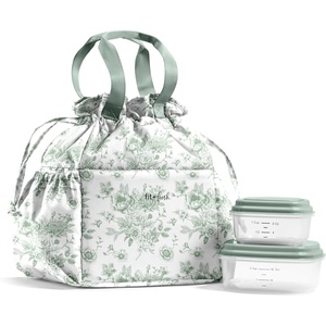 image:imageFit amp Fresh Cromwell Drawstring Lunch Bag for Women Complete Lunch Set with 2 Containers StainResistant LeakResistant Teacher Lunchbox Pink Dainty FlowersSage Floral Toile