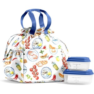 image:imageFit amp Fresh Cromwell Drawstring Lunch Bag for Women Complete Lunch Set with 2 Containers StainResistant LeakResistant Teacher Lunchbox Pink Dainty FlowersMulticolored  Al Fresco