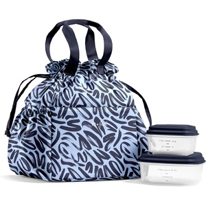 image:imageFit amp Fresh Cromwell Drawstring Lunch Bag for Women Complete Lunch Set with 2 Containers StainResistant LeakResistant Teacher Lunchbox Pink Dainty FlowersNavy Brush Strokes