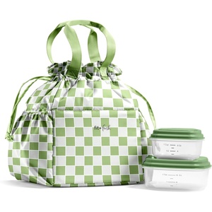 image:imageFit amp Fresh Cromwell Drawstring Lunch Bag for Women Complete Lunch Set with 2 Containers StainResistant LeakResistant Teacher Lunchbox Pink Dainty FlowersGreen