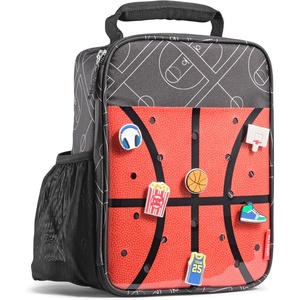 image:imageFit amp Fresh Customizable Charm Lunch Bag for Boys amp Girls Basketball Kids Lunch Box with 6 Sports Charms Premium Insulated Reusable Lunch Tote for SchoolBlack Basketball