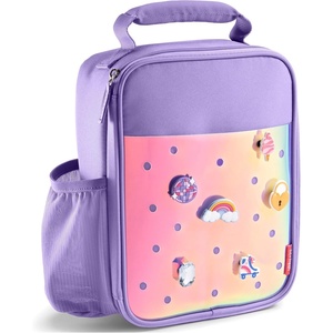 image:imageFit amp Fresh Customizable Charm Lunch Bag for Boys amp Girls Soccer Kids Lunch Box with 6 Sports Charms Premium Insulated Reusable Lunch Tote for SchoolHolographic Purple