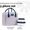 image:imageFit amp Fresh Bloomington Lunch Bag for Women  Insulated Large Lunch Box for Work with Containers LeakResistant Gingham TanBlue Rowing Stripe