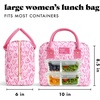 image:imageFit amp Fresh Bloomington Lunch Bag for Women  Insulated Large Lunch Box for Work with Containers LeakResistant Gingham TanPink Doodle Hearts
