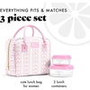 image:imageFit amp Fresh Bloomington Lunch Bag for Women  Insulated Large Lunch Box for Work with Containers LeakResistant Gingham TanPink Wallpaper Bows