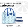 image:imageFit amp Fresh Bloomington Lunch Bag for Women  Insulated Large Lunch Box for Work with Containers LeakResistant Gingham TanTiny Blue Flowers