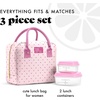 image:imageFit amp Fresh Bloomington Lunch Bag for Women  Insulated Large Lunch Box for Work with Containers LeakResistant Gingham TanTiny Pink Hearts
