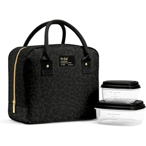 image:imageFit amp Fresh Bloomington Lunch Bag for Women  Insulated Large Lunch Box for Work with Containers LeakResistant Gingham TanBlack Feline Fine