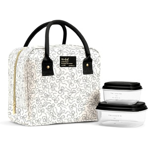 image:imageFit amp Fresh Bloomington Lunch Bag for Women  Insulated Large Lunch Box for Work with Containers LeakResistant Gingham TanBlack Sketched Bows