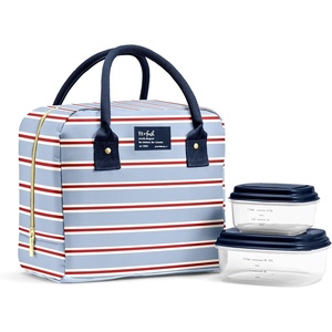 image:imageFit amp Fresh Bloomington Lunch Bag for Women  Insulated Large Lunch Box for Work with Containers LeakResistant Gingham TanBlue Rowing Stripe