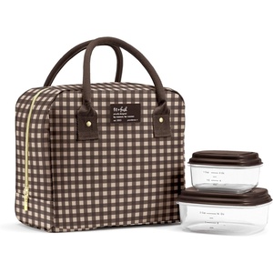 image:imageFit amp Fresh Bloomington Lunch Bag for Women  Insulated Large Lunch Box for Work with Containers LeakResistant Gingham TanBrown and Tan Gingham