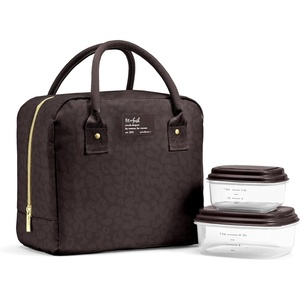 image:imageFit amp Fresh Bloomington Lunch Bag for Women  Insulated Large Lunch Box for Work with Containers LeakResistant Gingham TanChocolate Feline Fine