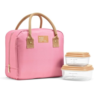 image:imageFit amp Fresh Bloomington Lunch Bag for Women  Insulated Large Lunch Box for Work with Containers LeakResistant Gingham TanDusty Rose
