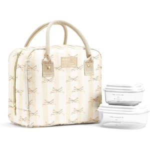 image:imageFit amp Fresh Bloomington Lunch Bag for Women  Insulated Large Lunch Box for Work with Containers LeakResistant Gingham TanIvory Bow