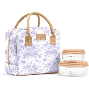 image:imageFit amp Fresh Bloomington Lunch Bag for Women  Insulated Large Lunch Box for Work with Containers LeakResistant Gingham TanLavender Toile