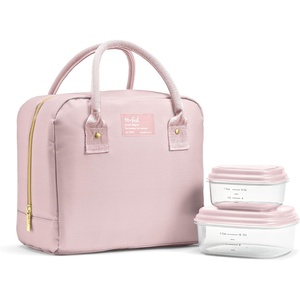 image:imageFit amp Fresh Bloomington Lunch Bag for Women  Insulated Large Lunch Box for Work with Containers LeakResistant Gingham TanMauve